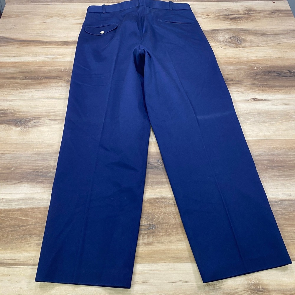 Lands' End Trousers 32 Pleated Wide Leg Dress Pants Cotton Navy Blue Vintage 90s